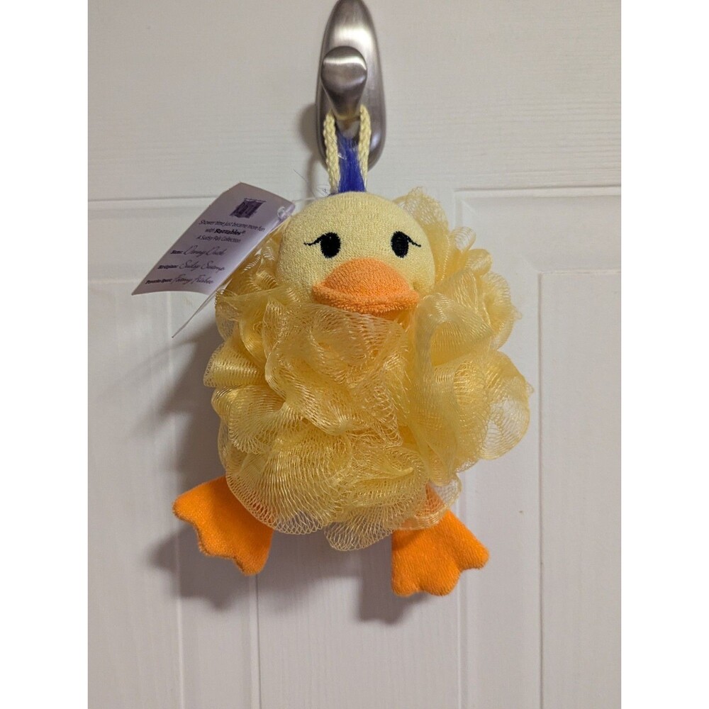 Razz Denny Duck Net Sponge Pouf Polyester Yellow/Orange Small Hanging Loop